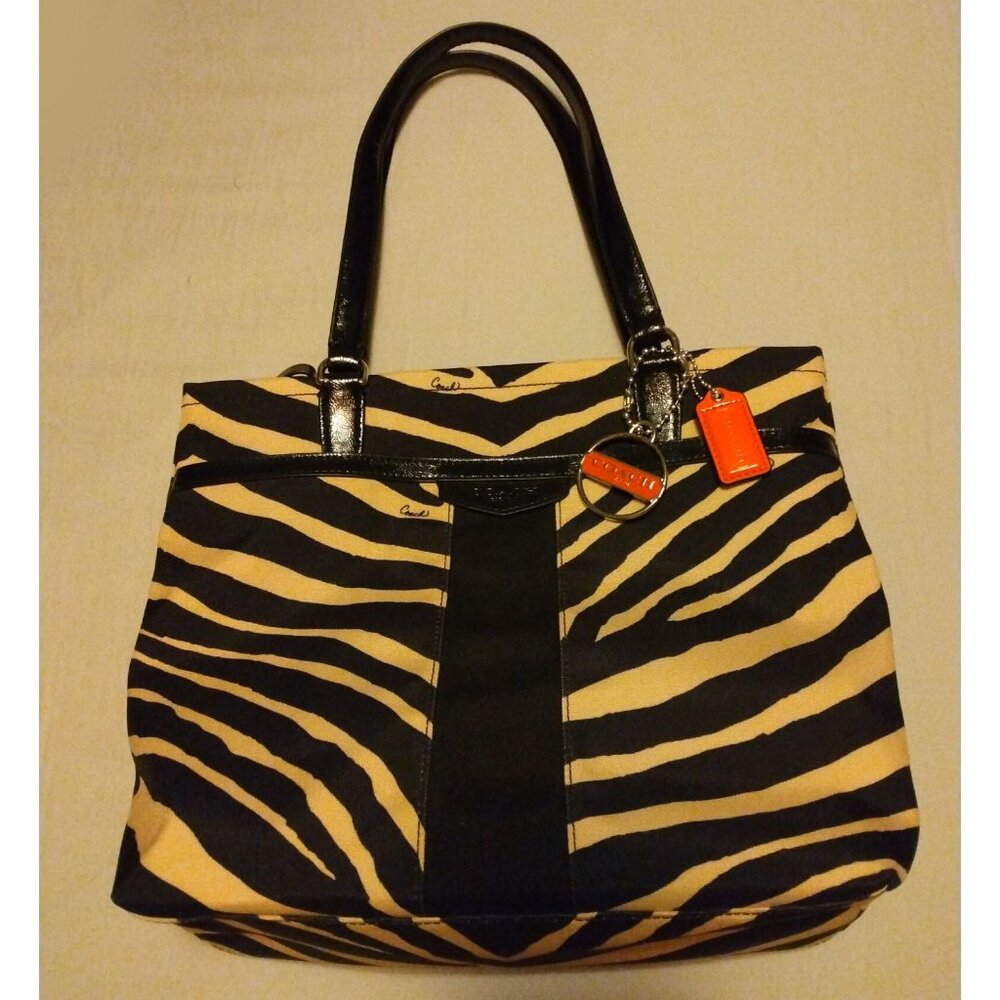 Coach Zebra Print Canvas Tote Purse K1380-F23283 Black and Tan - Picture 13 of 13